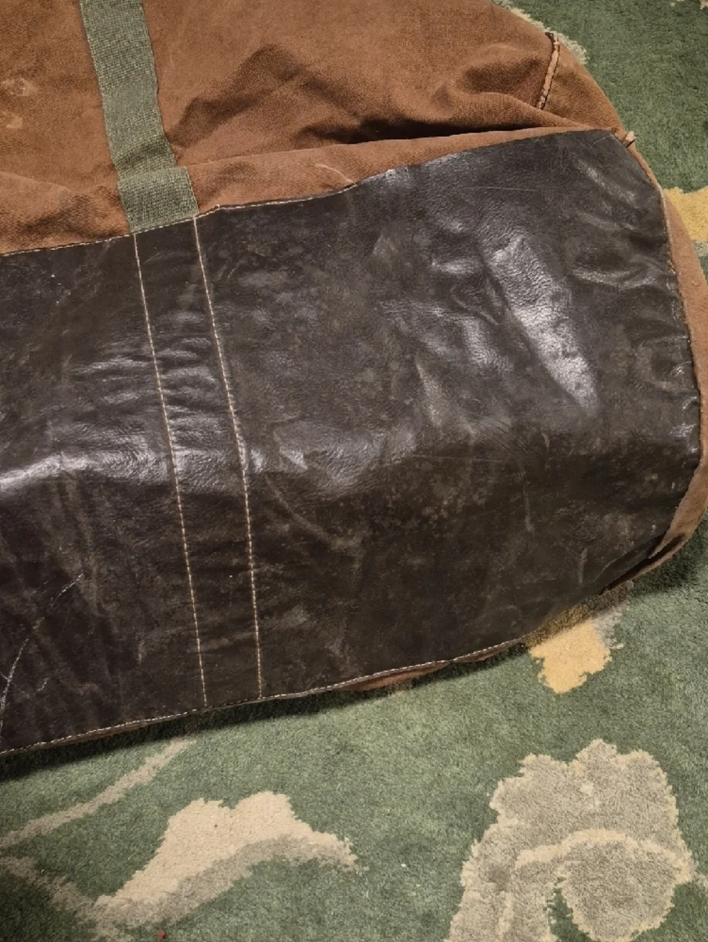L.L. Bean Brown Canvas Duffel with Green Straps